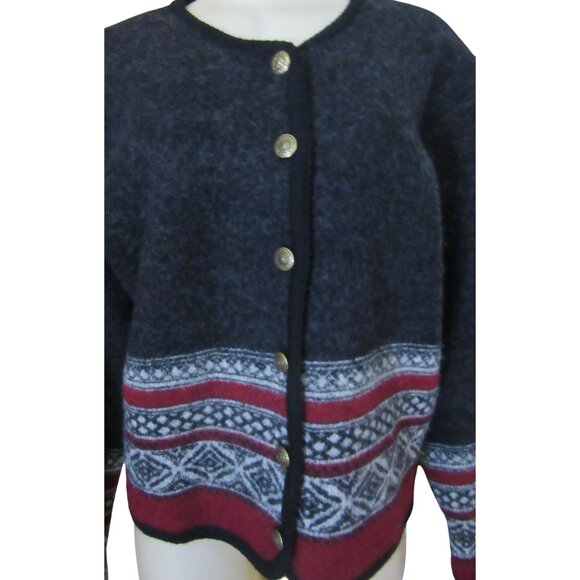 Vintage Tally-Ho Black Wool Cardigan W/ Brass-Style Buttons Sz L - Picture 3 of 6